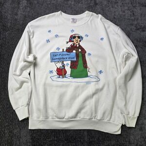 Vtg 90s Maxine Christmas Sweater XL Let It Snow Funny Comic Delta USA White